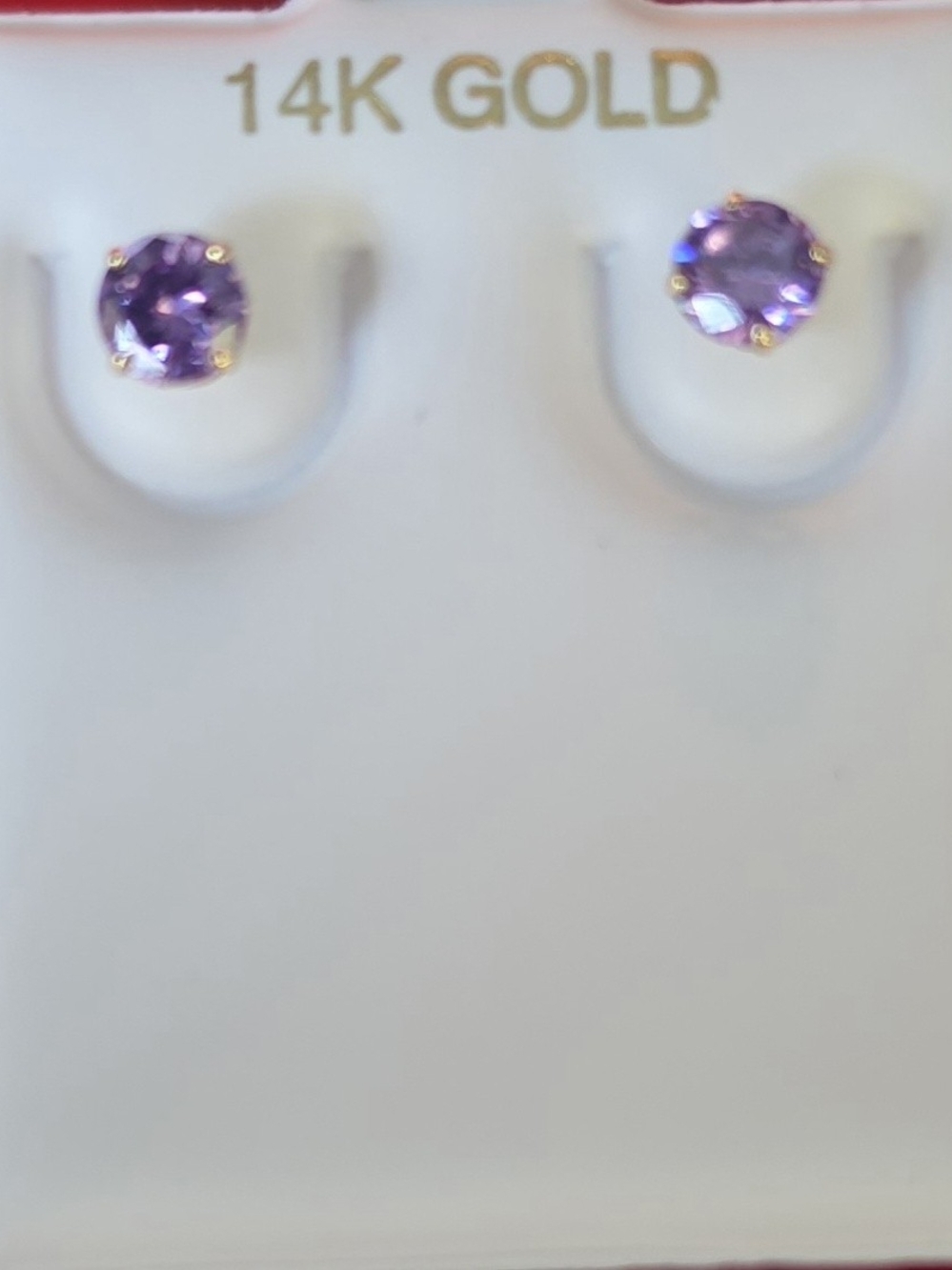Round-Cut Purple Amethyst Stud Earrings Set In 14k